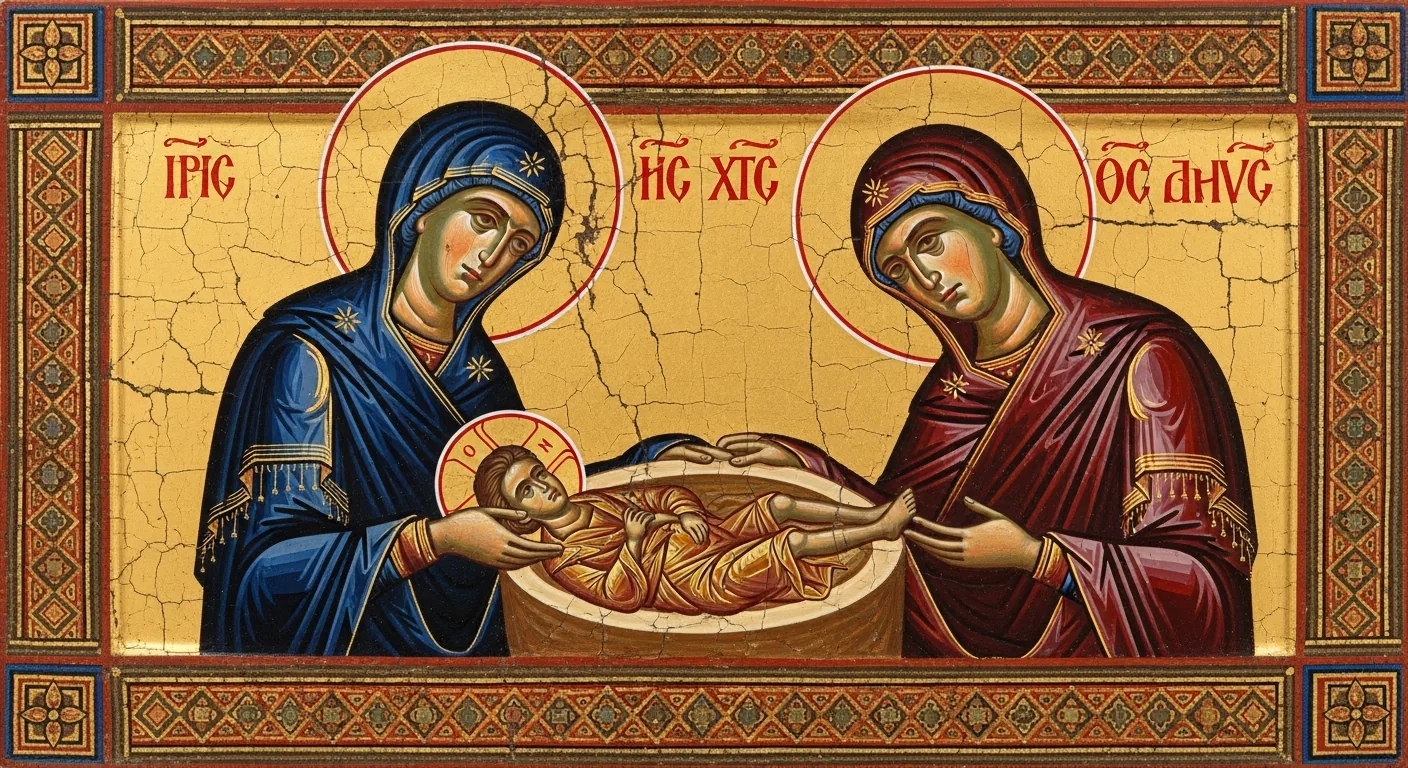 Birth of Isaac - Biblical Painting in Byzantine Orthodox Style
