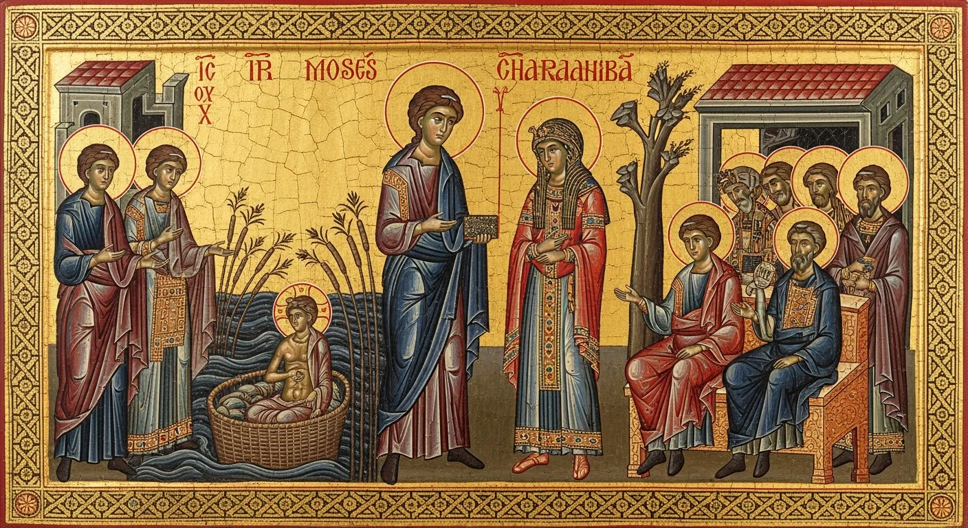 Birth of Moses - Biblical Painting in Byzantine Orthodox Style
