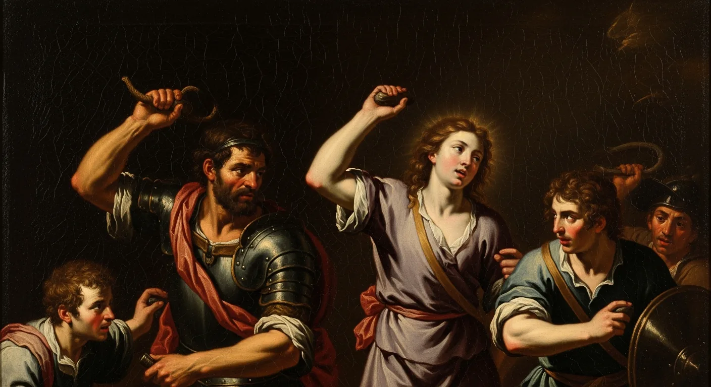 David and Goliath - Biblical Painting in Baroque Drama Style