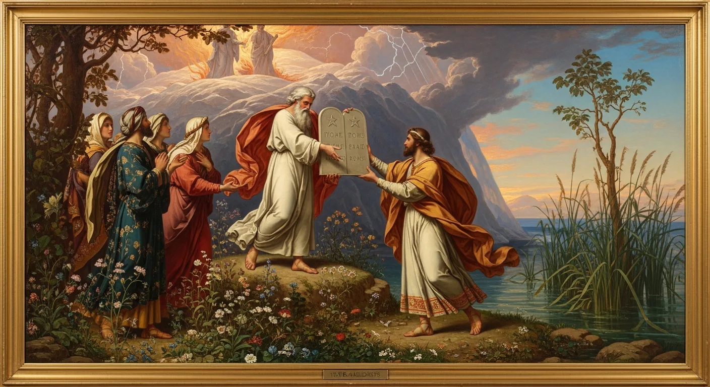 The Ten Commandments at Sinai - Biblical Painting in Pre Raphaelite Style