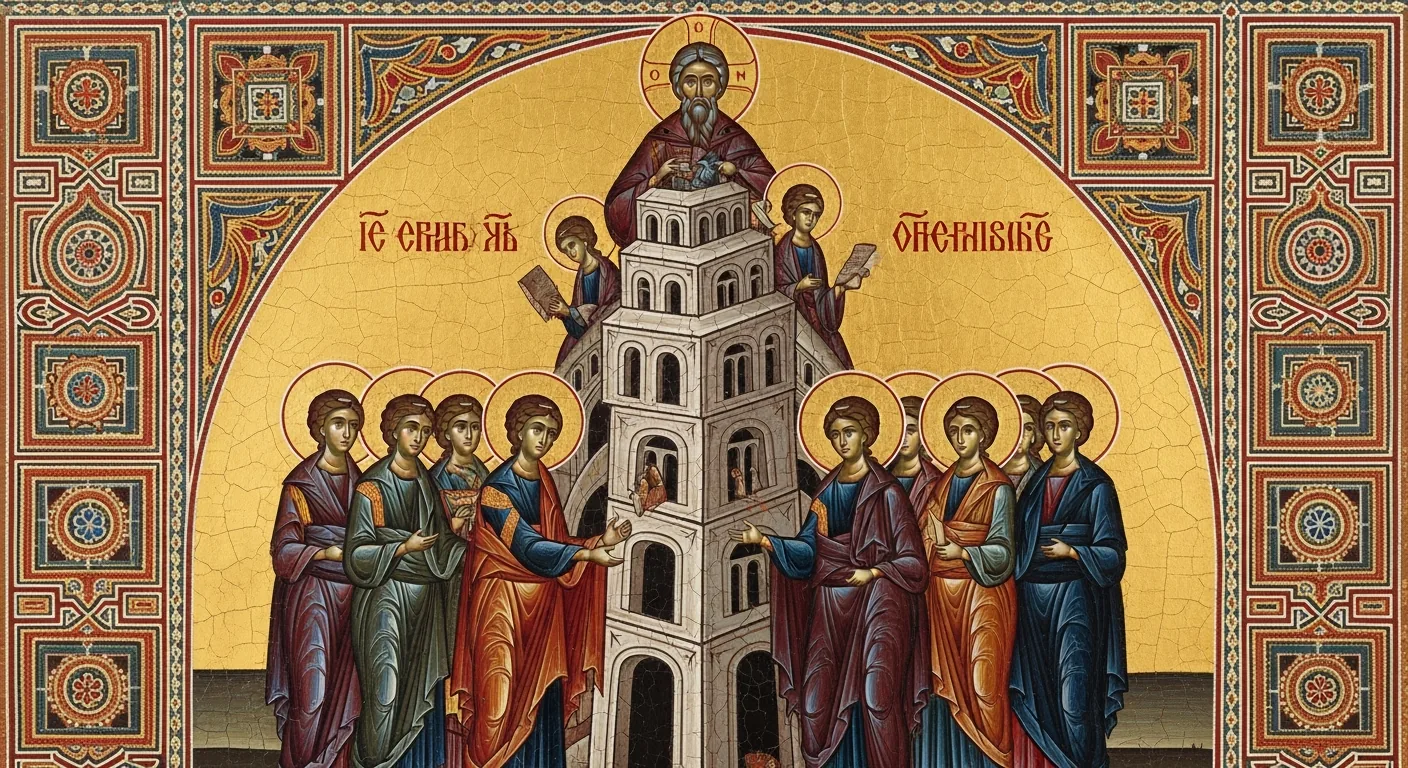 Tower of Babel - Biblical Painting in Byzantine Orthodox Style
